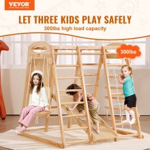 VEVOR Indoor Jungle Gym, 7-in-1 Toddler Indoor Playground, Wooden Toddler Climbing Toys Indoor with Wood & Rope Ladder, Net Ladder, Swing, Monkey Bar, Slide, Climbing Wall, 43 x 47.2 x 47in