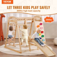 VEVOR Indoor Jungle Gym, 7-in-1 Toddler Indoor Playground, Wooden Toddler Climbing Toys Indoor with Wood & Rope Ladder, Net Ladder, Swing, Monkey Bar, Slide, Climbing Wall, 43 x 47.2 x 47in