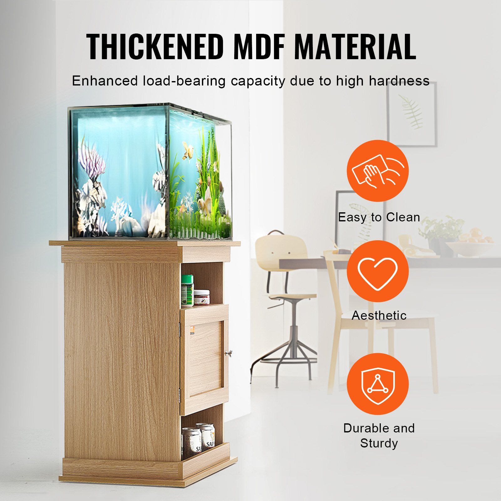 VEVOR Aquarium Stand, 20 Gallon Fish Tank Stand, 25.2 x 15.7 x 28.3 in MDF Turtle Tank Stand, 167.6 lbs Load Capacity, Reptile Tank Stand with Storage, Cabinet and Hardware Kit, Basswood Color