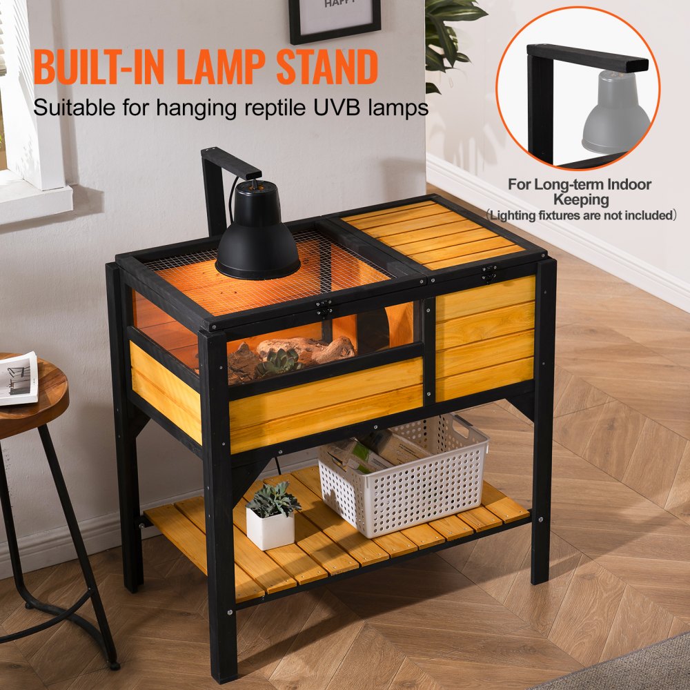 VEVOR Tortoise Habitat, Wooden Tortoise House Indoor & Outdoor, Tortoise Enclosure with Light Stand, Reptile Enclosure Small Animal Cage with Stand Legs for Gecko, Lizard, Snake