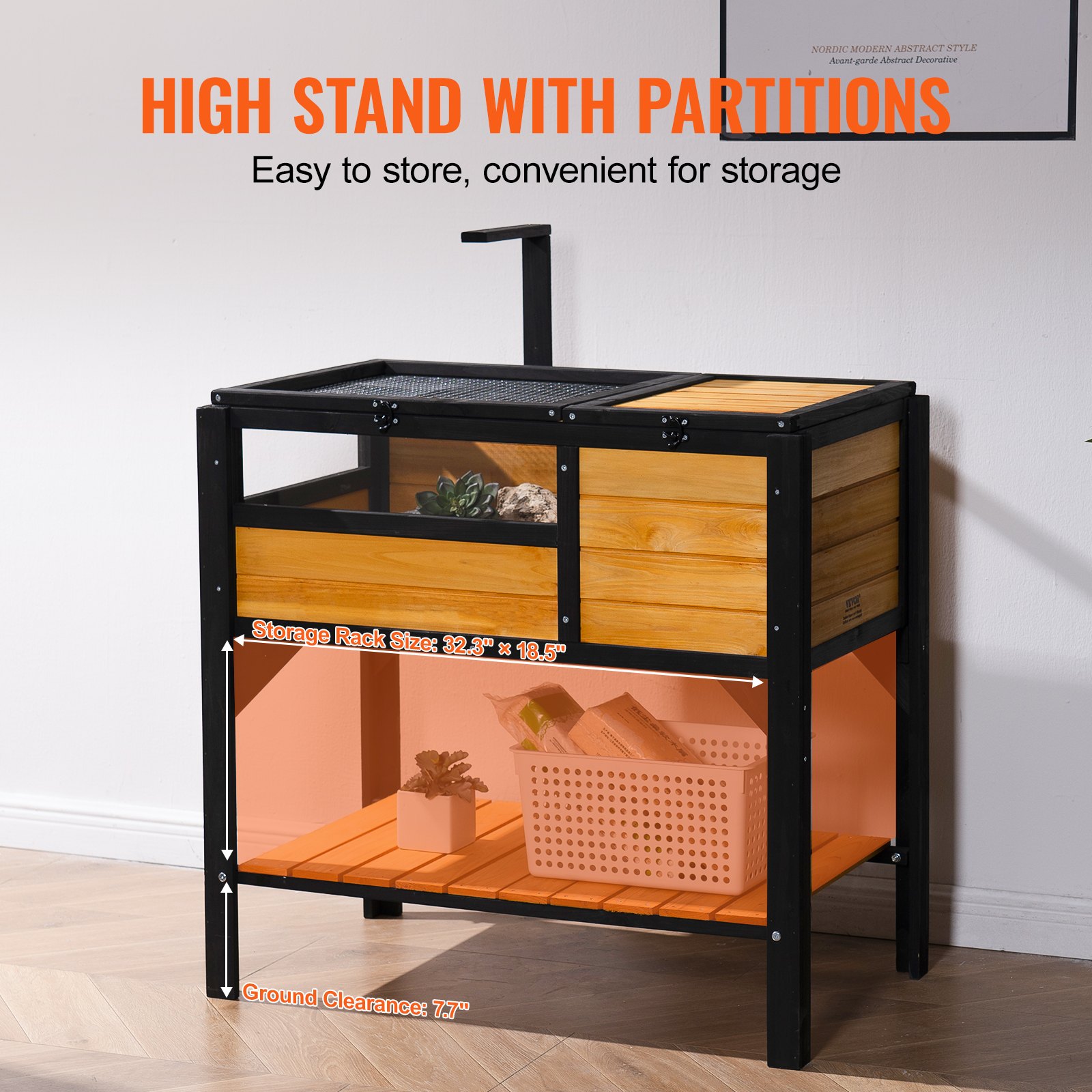 VEVOR Tortoise Habitat, Wooden Tortoise House Indoor & Outdoor, Tortoise Enclosure with Light Stand, Reptile Enclosure Small Animal Cage with Stand Legs for Gecko, Lizard, Snake