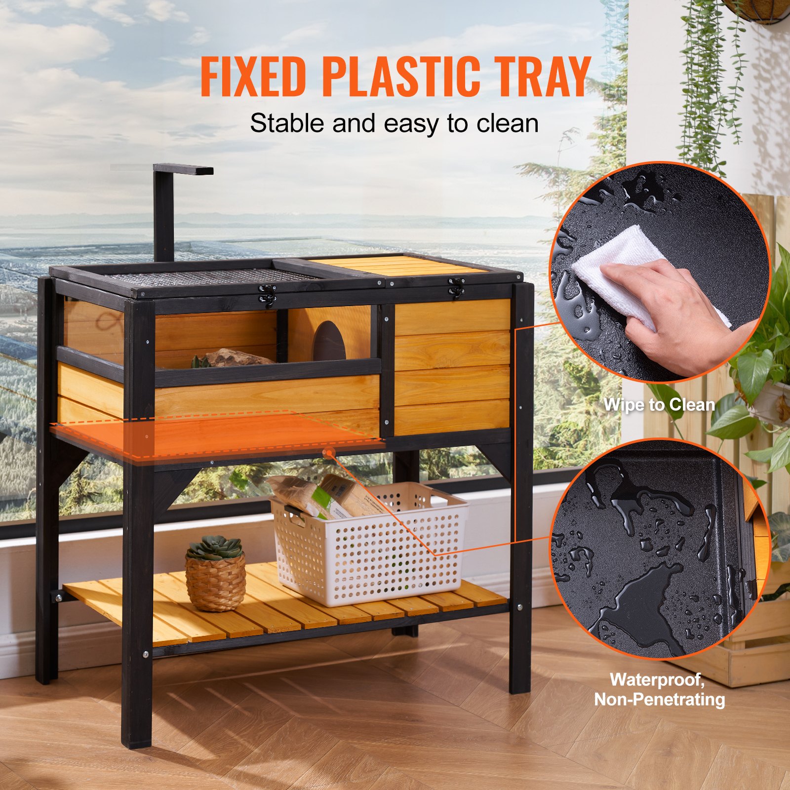 VEVOR Tortoise Habitat, Wooden Tortoise House Indoor & Outdoor, Tortoise Enclosure with Light Stand, Reptile Enclosure Small Animal Cage with Stand Legs for Gecko, Lizard, Snake