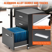 VEVOR File Cabinet, 3-Drawer Wood Filing Cabinet, Locking Office Cabinet for Letter/A4 Size, File Cabinet with 5 Wheels for Home Office, Black