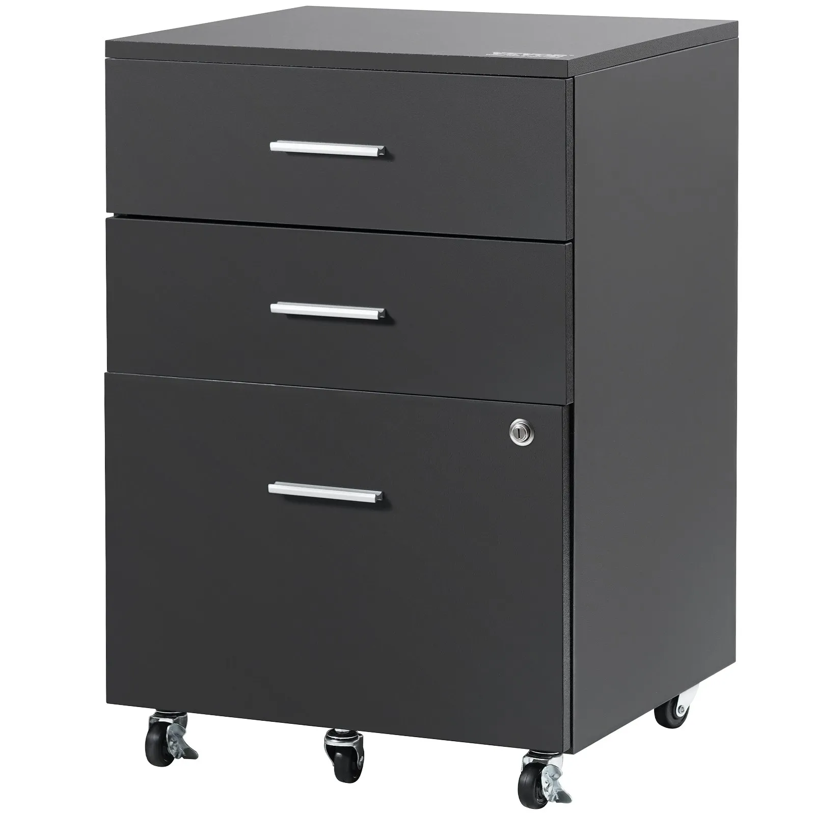 VEVOR File Cabinet, 3-Drawer Wood Filing Cabinet, Locking Office Cabinet for Letter/A4 Size, File Cabinet with 5 Wheels for Home Office, Black
