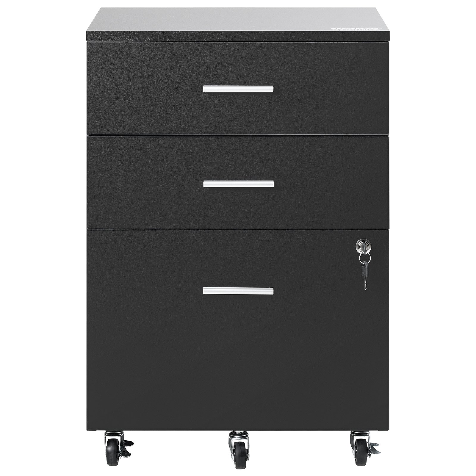 VEVOR 3-Drawer Wood File Cabinet, under Desk File Cabinet for Letter/A4 Size, Mobile Filing Cabinet Printer Stand with Lock and Hanging Rail for Home Office, Black