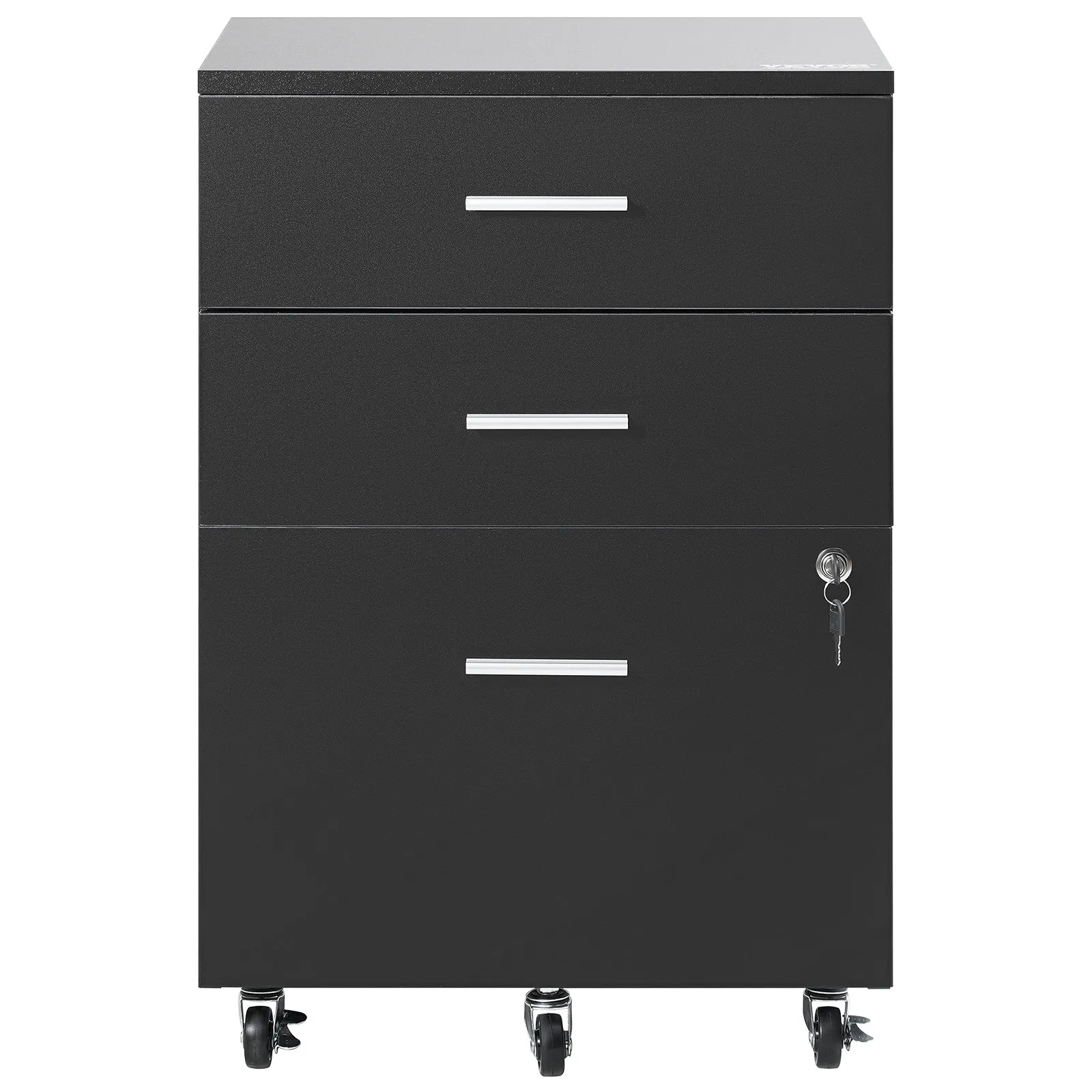 VEVOR File Cabinet, 3-Drawer Wood Filing Cabinet, Locking Office Cabinet for Letter/A4 Size, File Cabinet with 5 Wheels for Home Office, Black