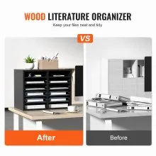 VEVOR Wood Literature Organizer, 12 Compartments, File Sorter with Removable Shelves, Mailboxes Slot for Office Home Classroom Mailrooms Organization, EPA Certified, Black