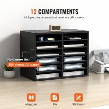 VEVOR Wood Literature Organizer Adjustable File Sorter 12 Compartments Black