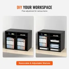 VEVOR Wood Literature Organizer, 12 Compartments, File Sorter with Removable Shelves, Mailboxes Slot for Office Home Classroom Mailrooms Organization, EPA Certified, Black