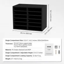 VEVOR Wood Literature Organizer, 12 Compartments, File Sorter with Removable Shelves, Mailboxes Slot for Office Home Classroom Mailrooms Organization, EPA Certified, Black