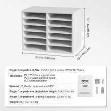 VEVOR Wood Literature Organizer Adjustable File Sorter 12 Compartments White