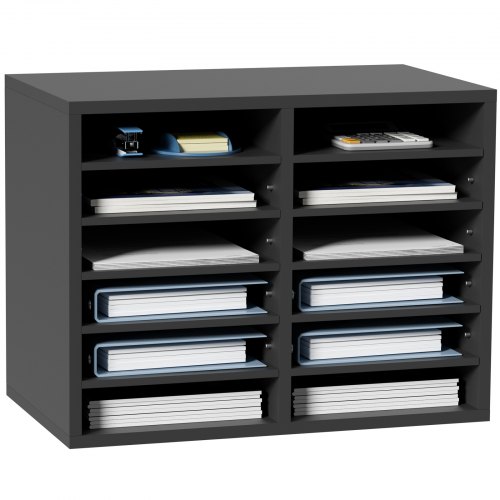 VEVOR Literature Organizers, 12 Compartments Office Mailbox with Adjustable Shelves, Wood Literature Sorter 20.4x12x16.1 inches for Office, Home, Classroom, Mailrooms Organization, EPA Certified Grey