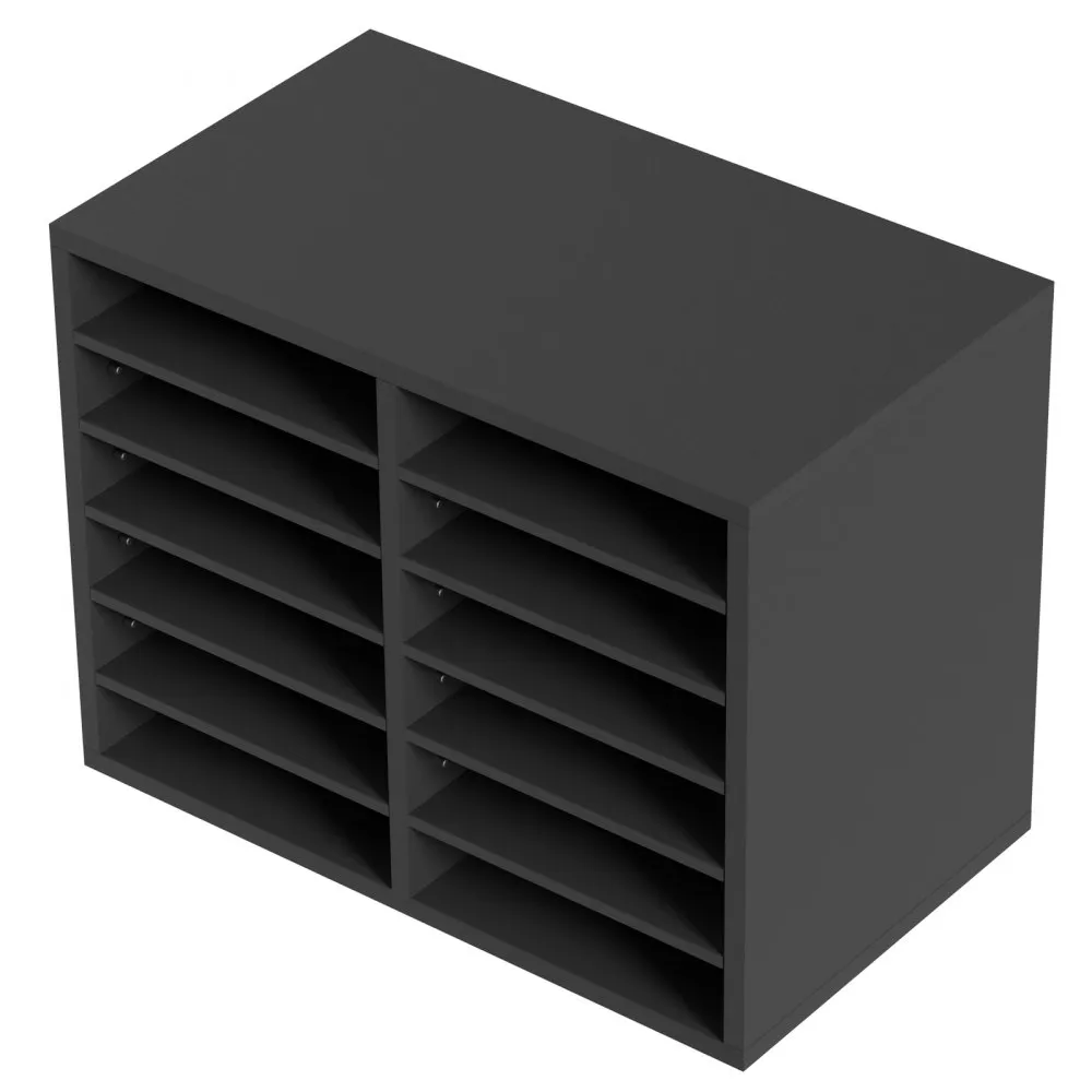 VEVOR literature organizers with 12 shelves in a compact black design for efficient document storage.