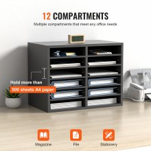 VEVOR Wood Literature Organizer Adjustable File Sorter 12 Compartments Gray