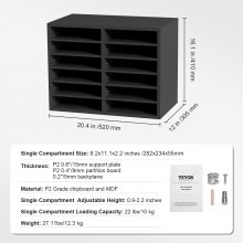 VEVOR Wood Literature Organizer Adjustable File Sorter 12 Compartments Gray