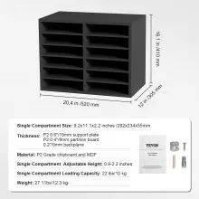 VEVOR Literature Organizers, 12 Compartments Office Mailbox with Adjustable Shelves, Wood Literature Sorter 20.4x12x16.1 inches for Office, Home, Classroom, Mailrooms Organization, EPA Certified Grey