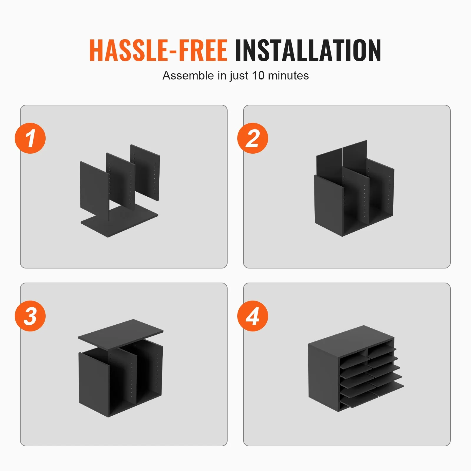 hassle-free assembly guide for VEVOR literature organizers with step-by-step installation.