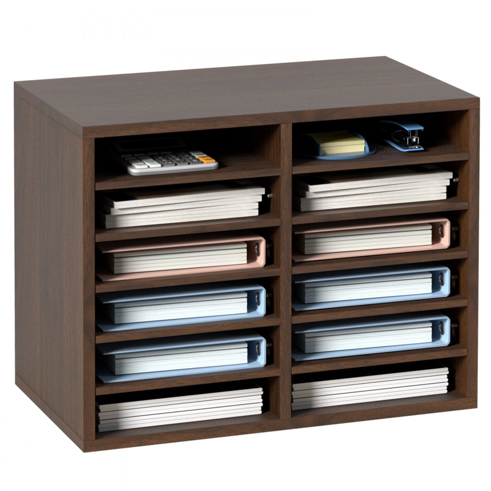 VEVOR Wood Literature Organizer File Sorter Paper Storage Holder 12 Slots  Wood