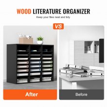 VEVOR Wood Literature Organizer, 24 Compartments, File Sorter with Removable Shelves, Mailboxes Slot for Office Home Classroom Mailrooms Organization, EPA Certified, Black