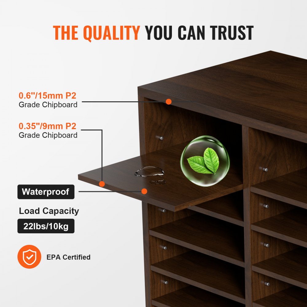 VEVOR Literature Organizers, 24 Compartments Office Mailbox with Adjustable Shelves, Wood Literature Sorter 73.7 x 30.5 x 62.0 cm for Office, Home, Classroom, Mailrooms Organization, EPA Certified, Brown