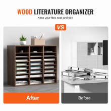 VEVOR Wood Literature Organizer Adjustable File Sorter 24 Compartments Brown