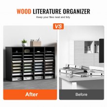 VEVOR Wood Literature Organizer Adjustable File Sorter 36 Compartments Black
