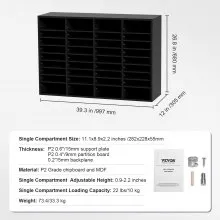 VEVOR Wood Literature Organizer, 36 Compartments, File Sorter with Removable Shelves, Mailboxes Slot for Office Home Classroom Mailrooms Organization, EPA Certified, Black