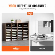VEVOR Wood Literature Organizer Adjustable File Sorter 36 Compartments Brown
