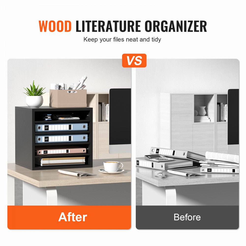 VEVOR Wood Literature Organizer Adjustable File Sorter 5 Compartments Black