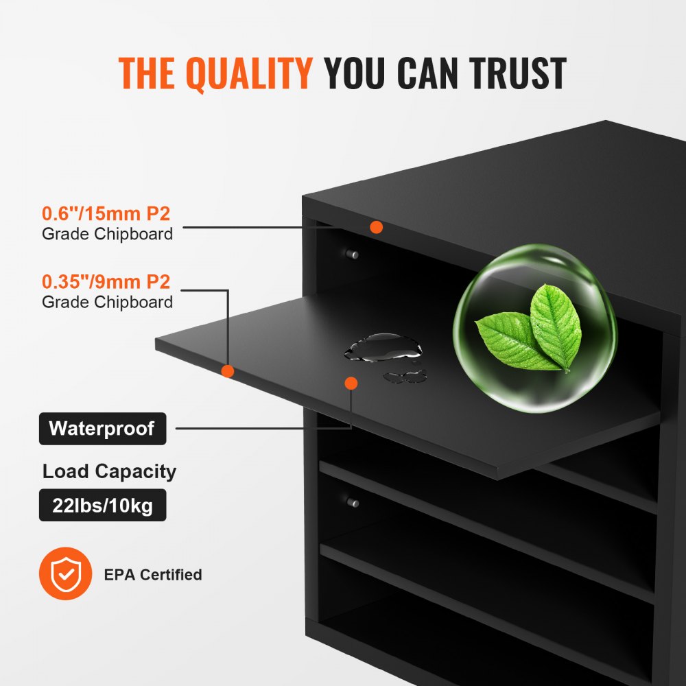 VEVOR Wood Literature Organizer Adjustable File Sorter 5 Compartments Black