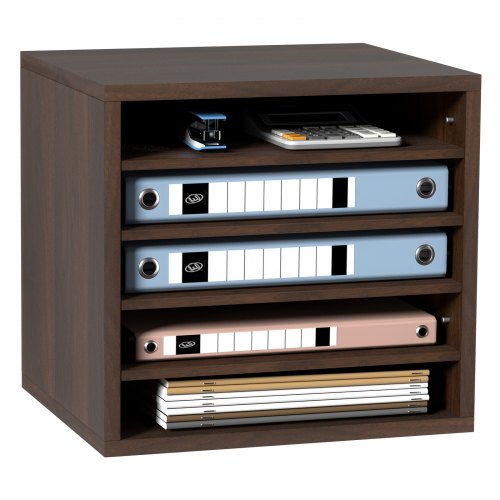 VEVOR Literature Organizers, 5 Compartments Office Mailbox with Adjustable Shelves, Wood literature sorter 13.9x12x13 inches for Office, Home, Classroom, Mailrooms Organization, EPA Certified, Brown