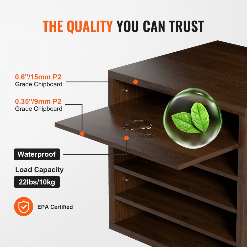 VEVOR Wood Literature Organizer Adjustable File Sorter 5 Compartments Brown