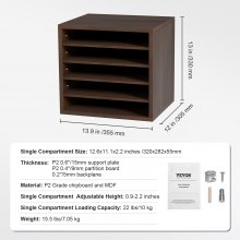 VEVOR Wood Literature Organizer Adjustable File Sorter 5 Compartments Brown
