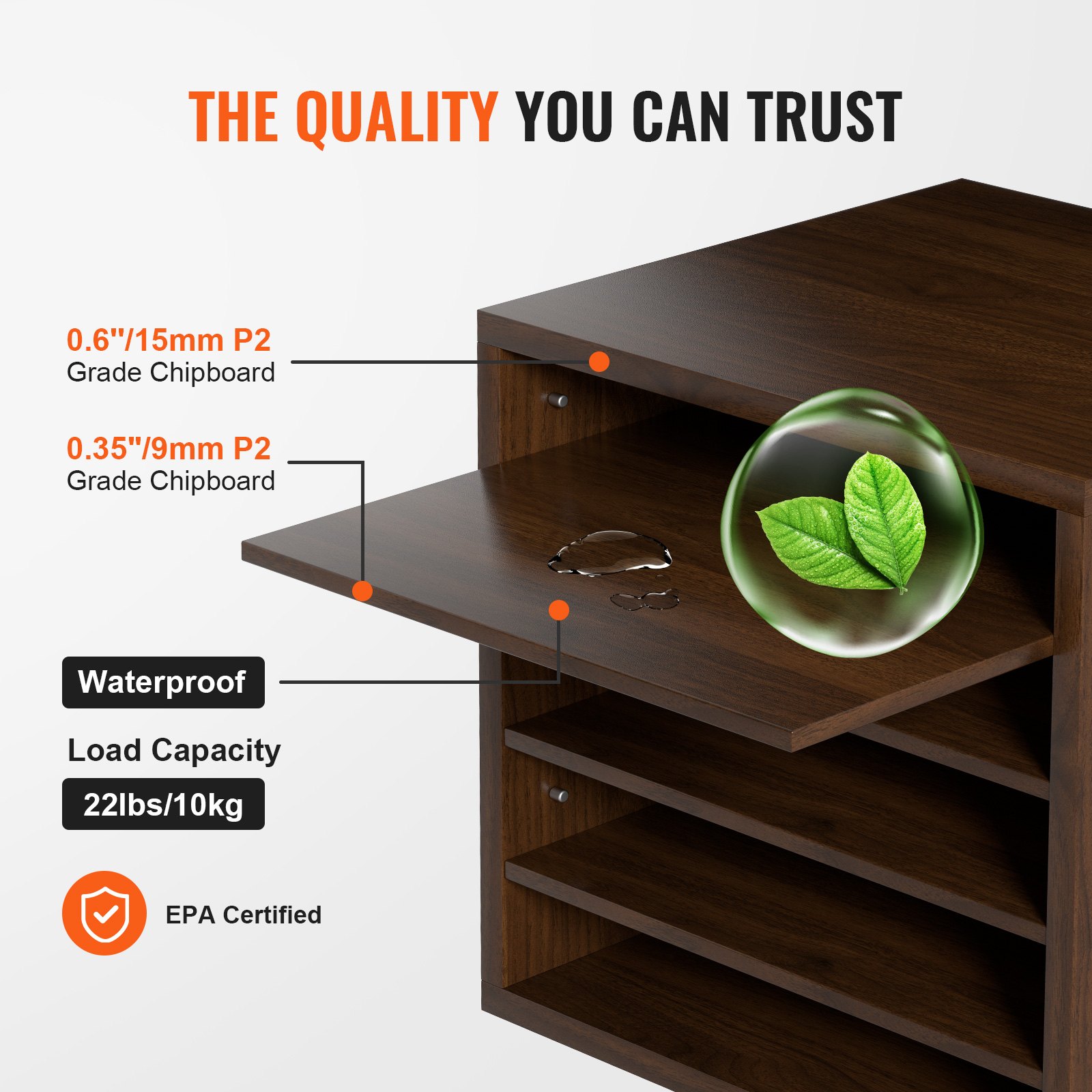 VEVOR Wood Literature Organizer Adjustable File Sorter 5 Compartments Brown