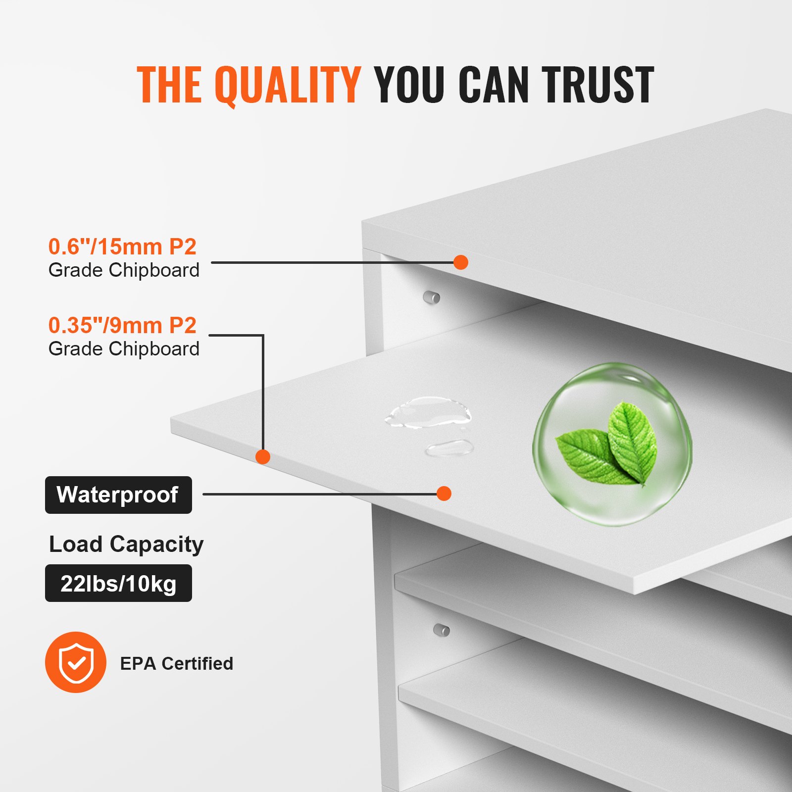 VEVOR Literature Organizers, 5 Compartments Office Mailbox with Adjustable Shelves, Wood Literature Sorter 35.3 x 30.5 x 33.0 cm for Office, Home, Classroom, Mailrooms Organization, EPA Certified, White