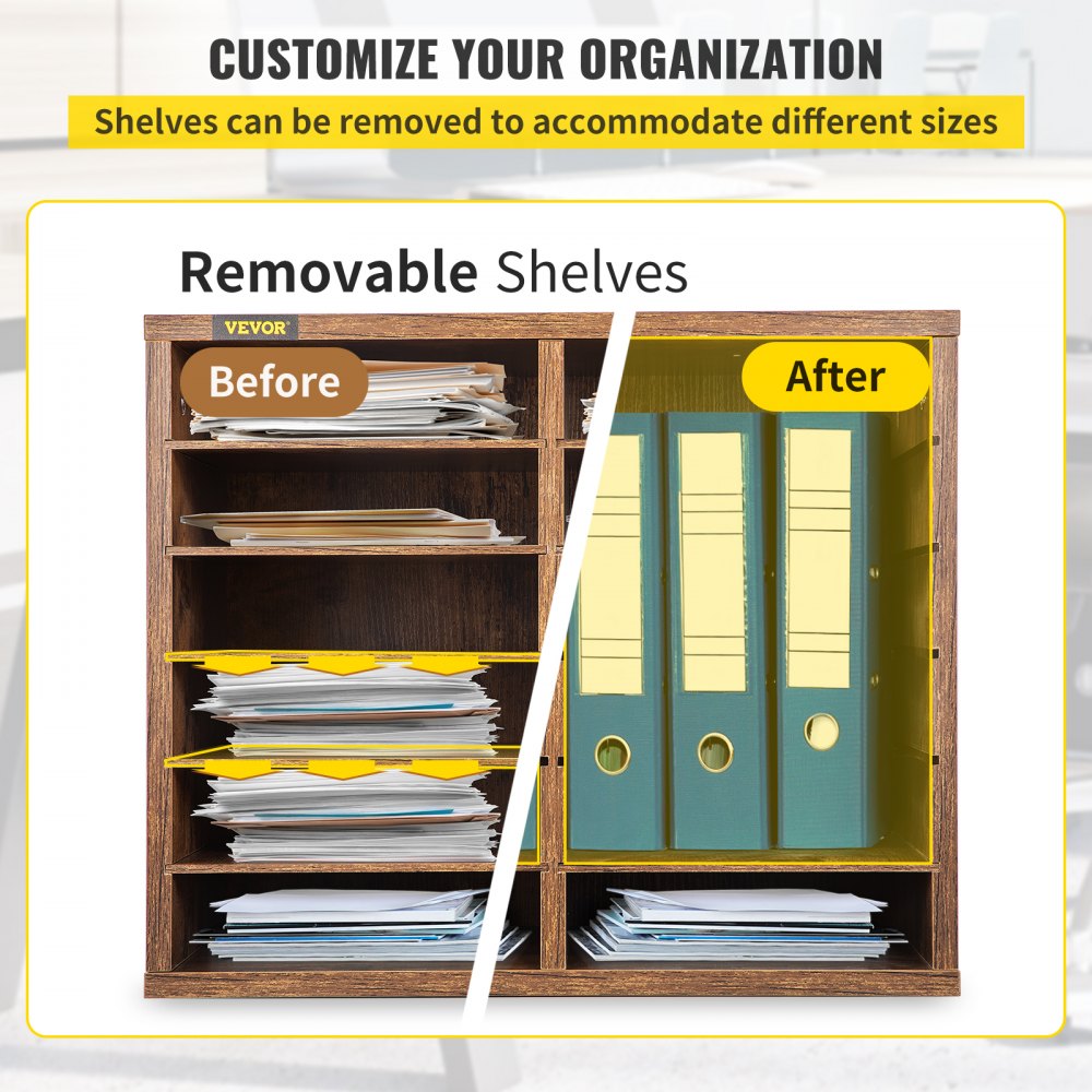 VEVOR Wood Literature Organizer File Sorter Paper Storage Holder 12 Slots Brown