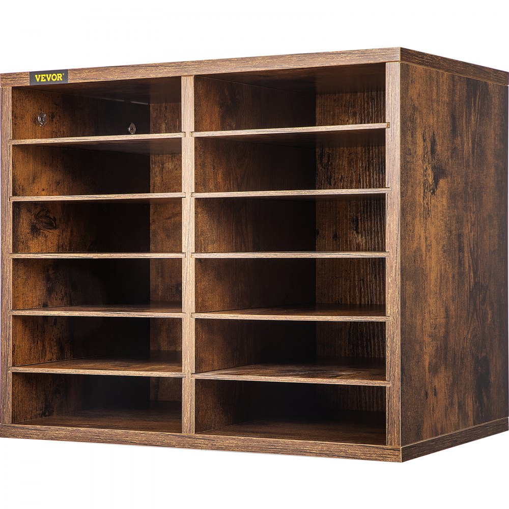 VEVOR Wood Literature Organizer File Sorter Paper Storage Holder 12 Slots Brown