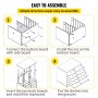 easy assembly guide for VEVOR literature organizer, connecting boards and inserting shelves step-by-step.