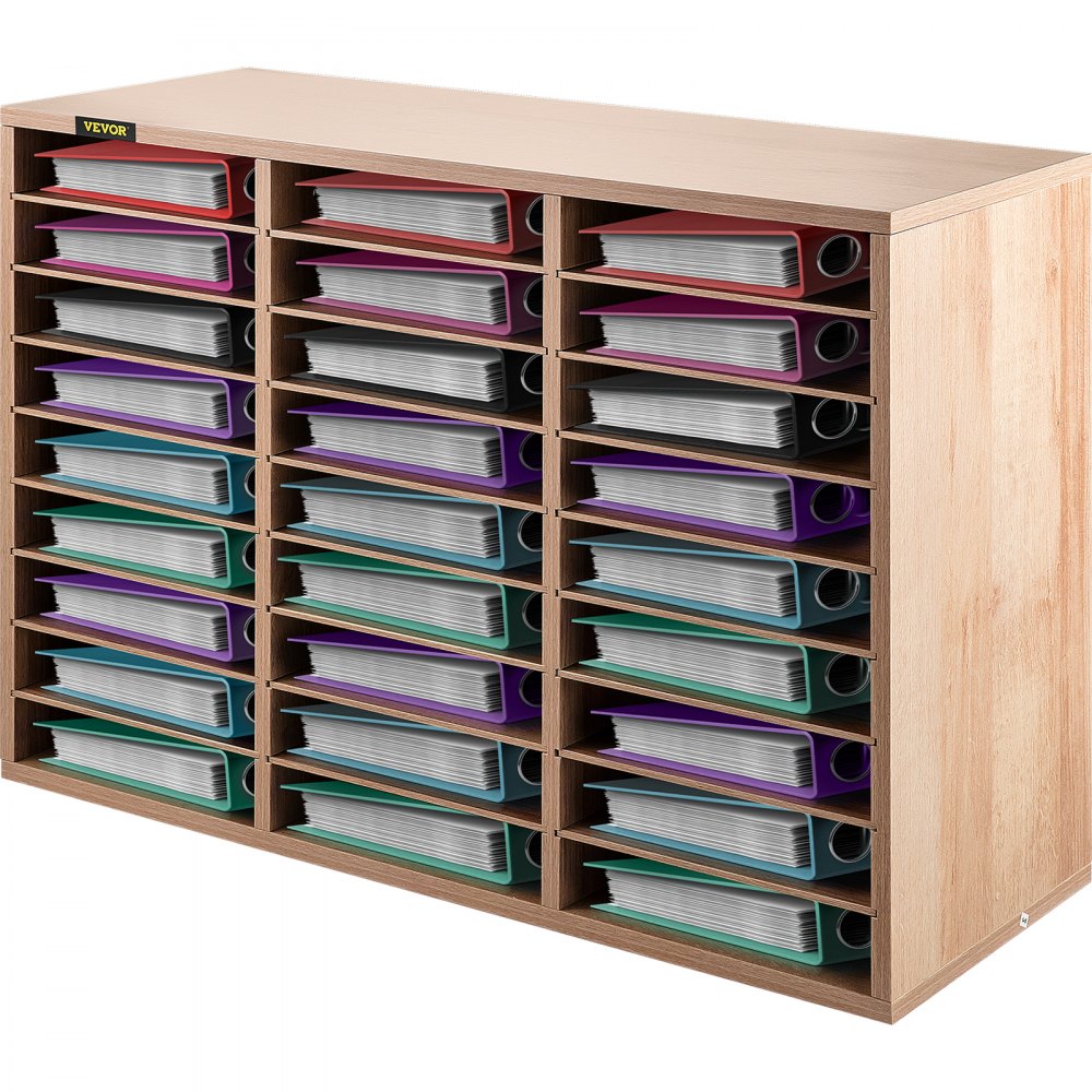 VEVOR 27 Compartments Wood Literature Organizer, Adjustable Shelves, Medium Density Fiberboard Mail Center, Office Home School Storage for Files, Documents, Papers, Magazines, Burlywood