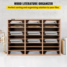 VEVOR 27 Compartments Wood Literature Organizer, Adjustable Shelves, Medium Density Fiberboard Mail Center, Office Home School Storage for Files, Documents, Papers, Magazines, Burlywood