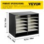 VEVOR literature organizer with 12 compartments, 16.1in height, and 19.3in width, black finish.