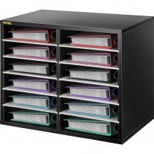 VEVOR Wood Literature Organizer, 12 Compartments, Adjustable Shelves, Medium Density Fiberboard Mail Center, Office Home School Storage for Files, Documents, Papers, Magazines, Black+White