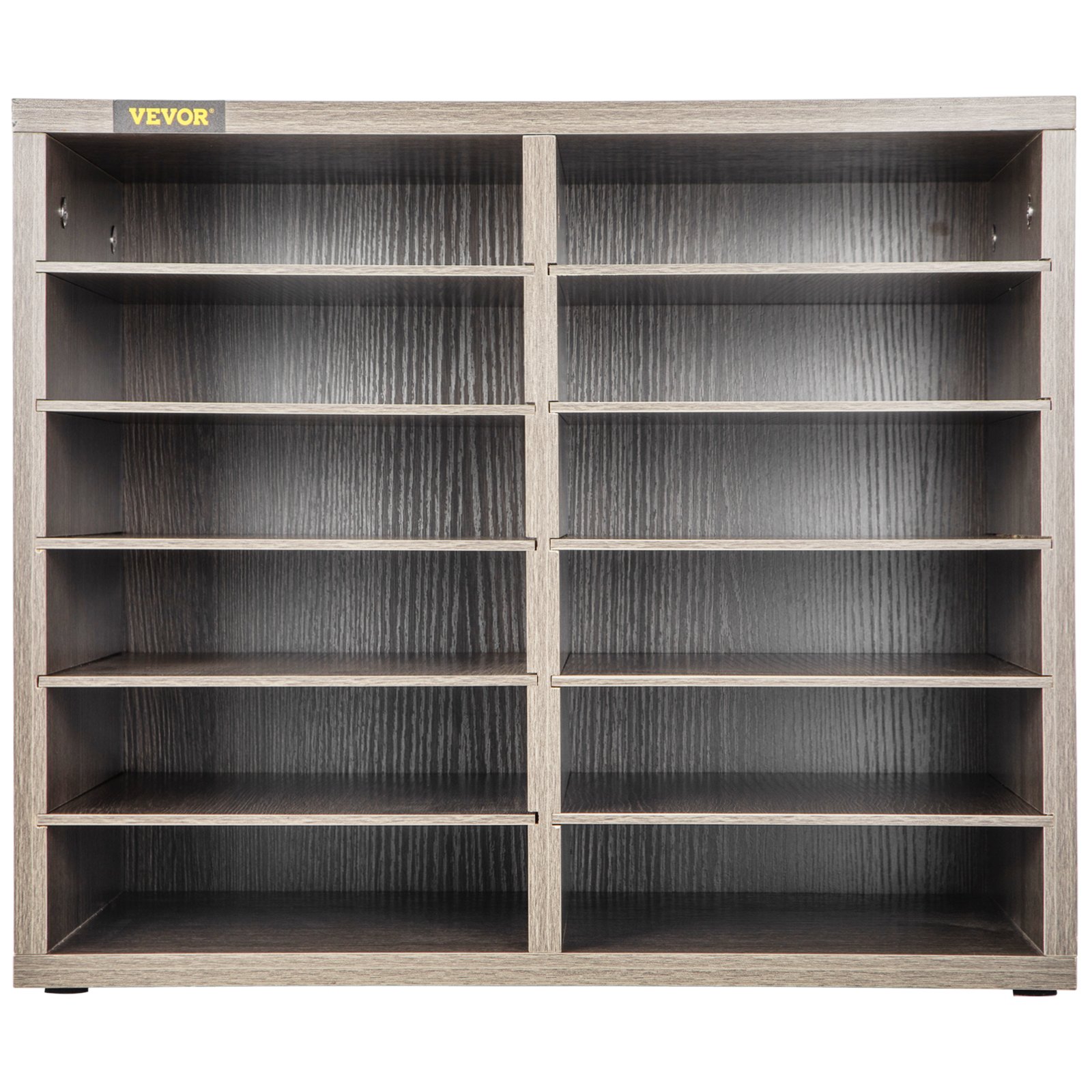 VEVOR Wood Literature Organizer, 12 Compartments, Adjustable Shelves, Medium Density Fiberboard Mail Center, Office Home School Storage for Files, Documents, Papers, Magazines, Grey