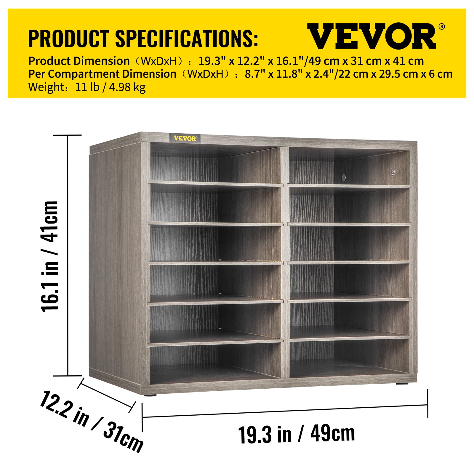 VEVOR Wood Literature Organizer File Sorter Paper Storage Holder 12 Slots Wood