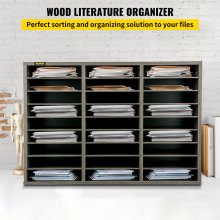 VEVOR Organizator de literatură din lemn cu 27 de compartimente, rafturi reglabile, centru de corespondență din fibră de densitate medie, depozitare la birou, acasă, la școală, pentru dosare, documente, hârtii, reviste, gri