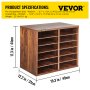 VEVOR 12 Compartments Wood Literature Organizer, Adjustable Shelves, Medium Density Fiberboard Mail Center, Office Home School Storage for Files, Documents, Papers, Magazines,Brown