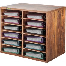 VEVOR 12 Compartments Wood Literature Organizer, Adjustable Shelves, Medium Density Fiberboard Mail Center, Office Home School Storage for Files, Documents, Papers, Magazines,Brown