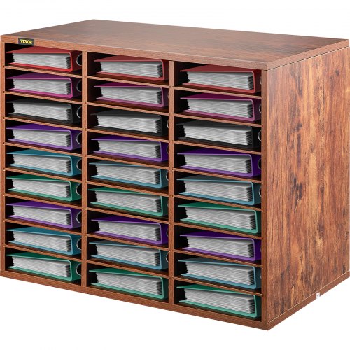 VEVOR Wood Literature Organizer, 27 Compartments, Adjustable Shelves, Medium Density Fiberboard Mail Center, Office Home School Storage for Files, Documents, Papers, Magazines, Brown