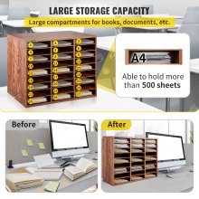 VEVOR 27 Compartments Wood Literature Organizer, Adjustable Shelves, Medium Density Fiberboard Mail Center, Office Home School Storage for Files, Documents, Papers, Magazines, Brown