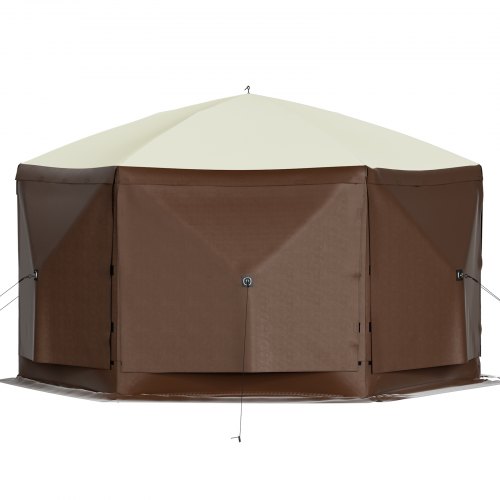 VEVOR Camping Gazebo Tent, 10'x10', 6 Sided Pop-up Canopy Screen Tent for 8 Person Camping, Waterproof Screen Shelter w/Portable Storage Bag, Ground Stakes, Mesh Windows, Brown & Beige